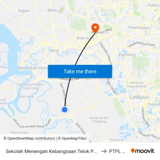Sekolah Menengah Kebangsaan Telok Panglima Garang (Lg170) to PTPL College map