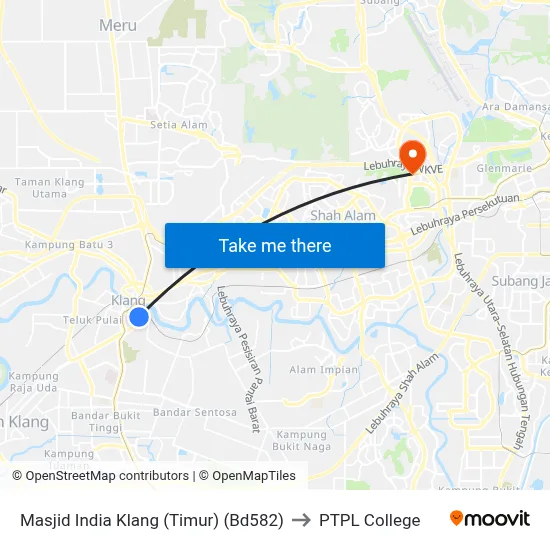 Masjid India Klang (Timur) (Bd582) to PTPL College map