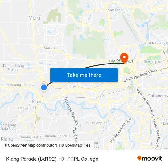 Klang Parade (Bd192) to PTPL College map