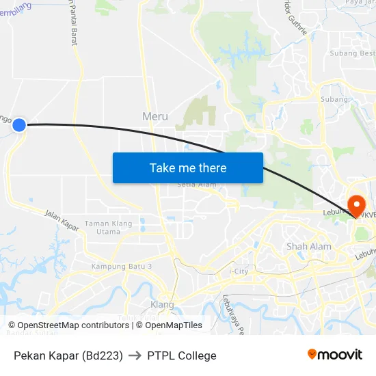 Pekan Kapar (Bd223) to PTPL College map