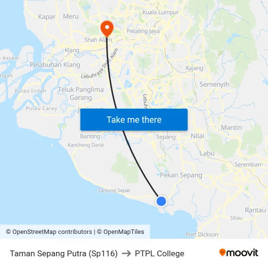 Taman Sepang Putra (Sp116) to PTPL College map