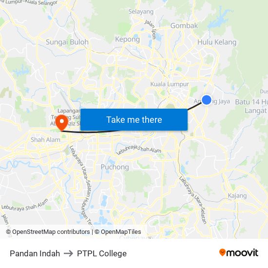 Pandan Indah to PTPL College map