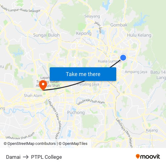 Damai to PTPL College map