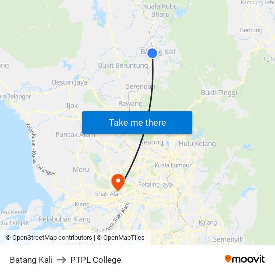 Batang Kali to PTPL College map