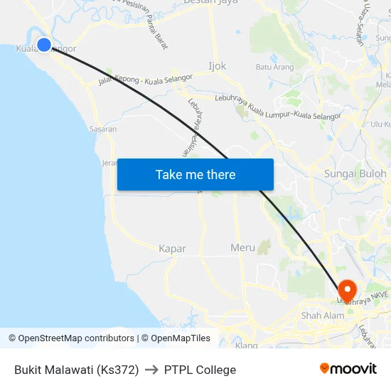 Bukit Malawati (Ks372) to PTPL College map