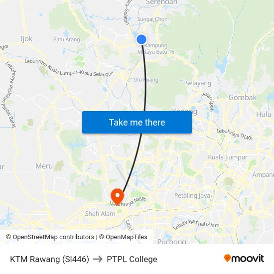 KTM Rawang (Sl446) to PTPL College map