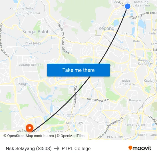 Nsk Selayang (Sl508) to PTPL College map