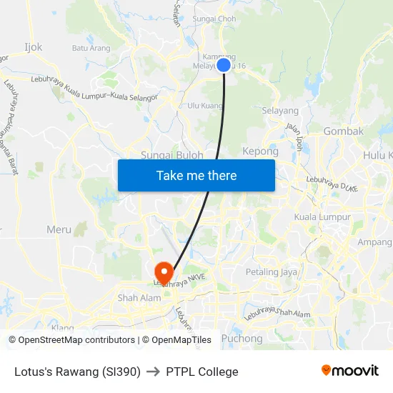 Lotus's Rawang (Sl390) to PTPL College map