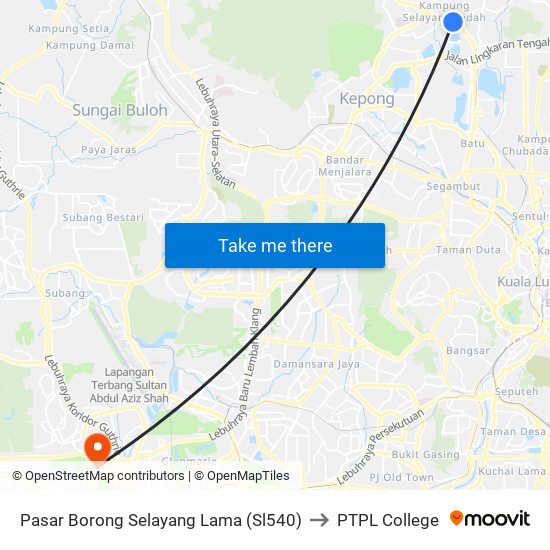Pasar Borong Selayang Lama (Sl540) to PTPL College map