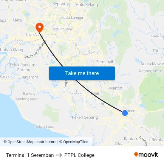 Terminal 1 Seremban to PTPL College map