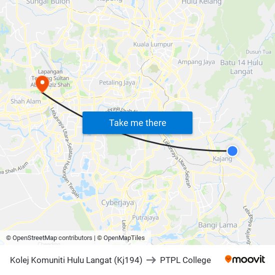 Kolej Komuniti Hulu Langat (Kj194) to PTPL College map