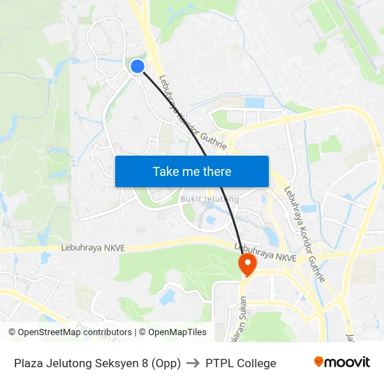Plaza Jelutong Seksyen 8 (Opp) to PTPL College map