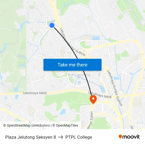 Plaza Jelutong Seksyen 8 to PTPL College map