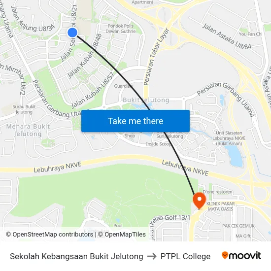 Sekolah Kebangsaan Bukit Jelutong to PTPL College map