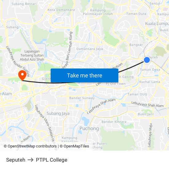 Seputeh to PTPL College map