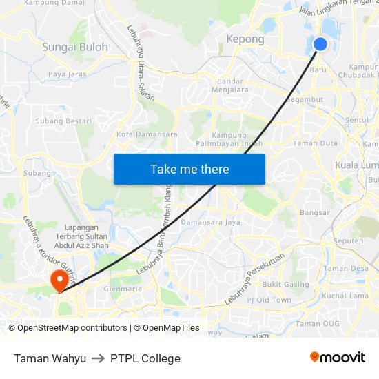 Taman Wahyu to PTPL College map