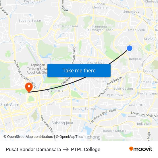 Pusat Bandar Damansara to PTPL College map