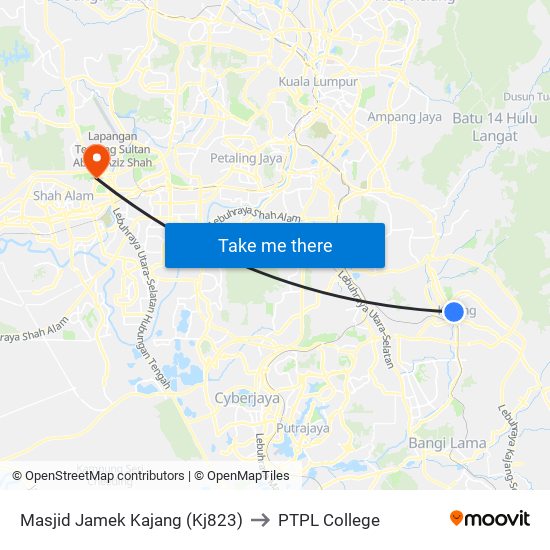 Masjid Jamek Kajang (Kj823) to PTPL College map