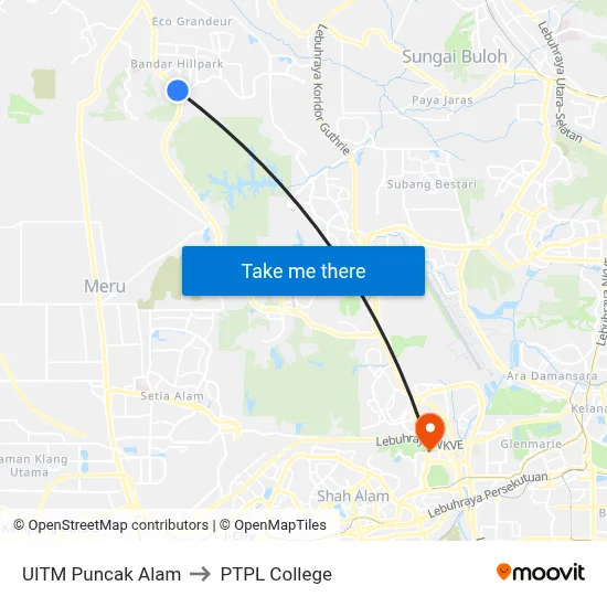 UITM Puncak Alam to PTPL College map