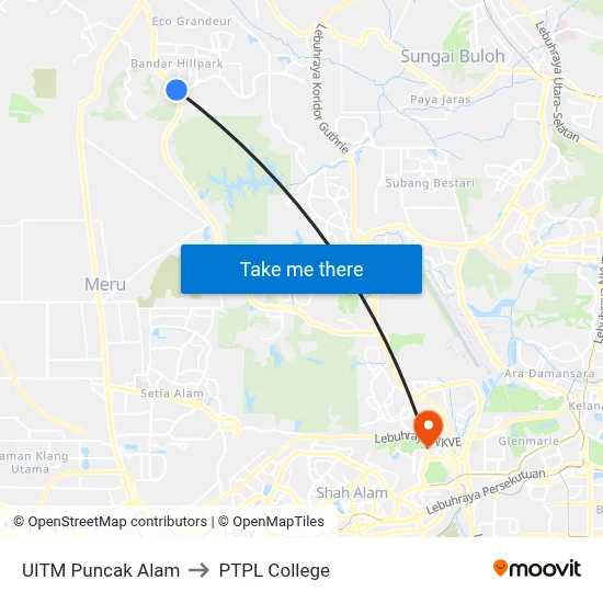 UITM Puncak Alam to PTPL College map