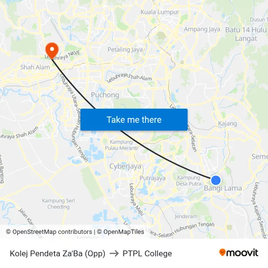 Kolej Pendeta Za'Ba (Opp) to PTPL College map