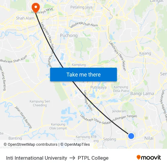Inti International University to PTPL College map