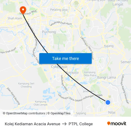 Kolej Kediaman Acacia Avenue to PTPL College map