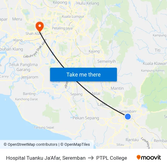 Hospital Tuanku Ja'Afar, Seremban to PTPL College map