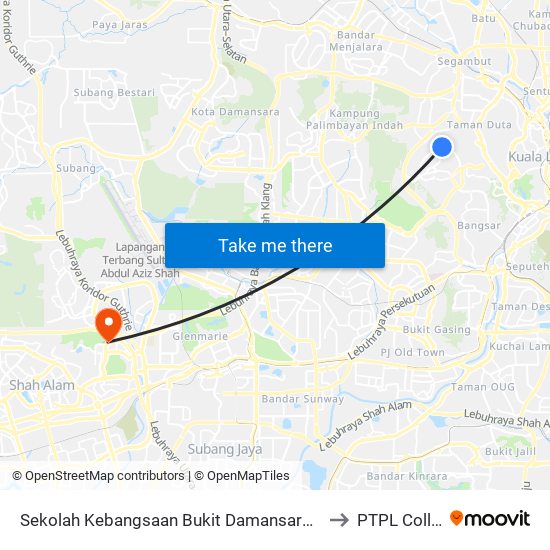 Sekolah Kebangsaan Bukit Damansara (Kl2401) to PTPL College map