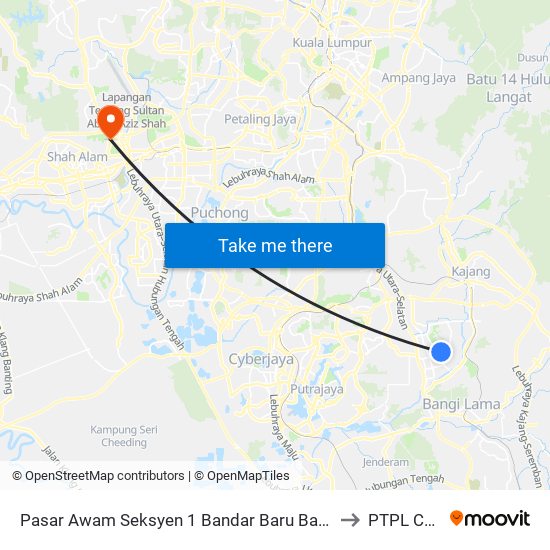 Pasar Awam Seksyen 1 Bandar Baru Bangi (Opp) (Kj940) to PTPL College map