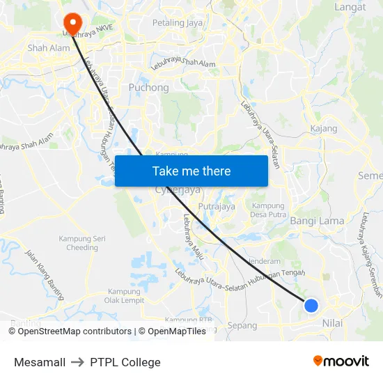 Mesamall to PTPL College map