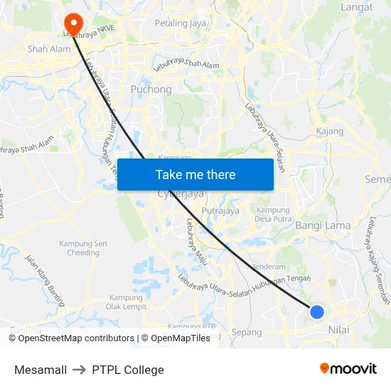 Mesamall to PTPL College map