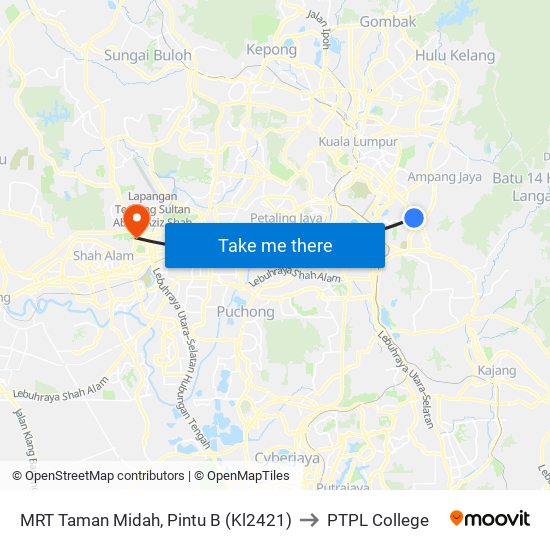 MRT Taman Midah, Pintu B (Kl2421) to PTPL College map