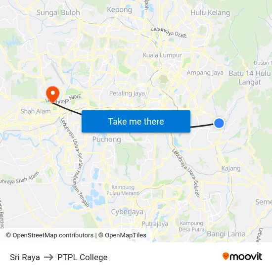 Sri Raya to PTPL College map