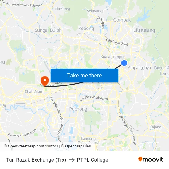 Tun Razak Exchange (Trx) to PTPL College map
