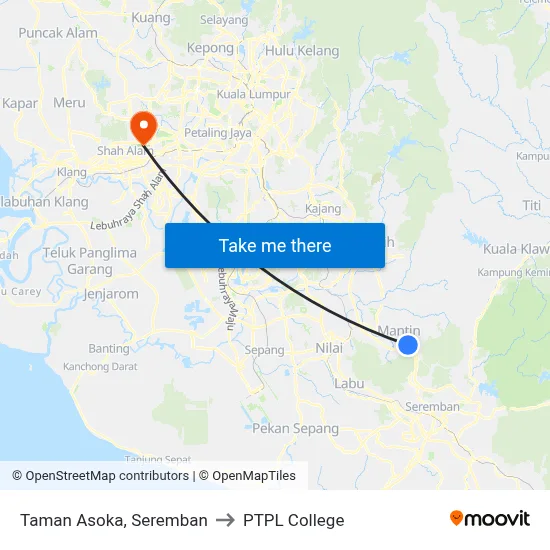 Taman Asoka, Seremban to PTPL College map