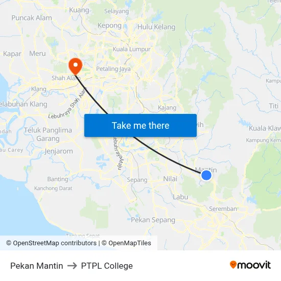 Pekan Mantin to PTPL College map