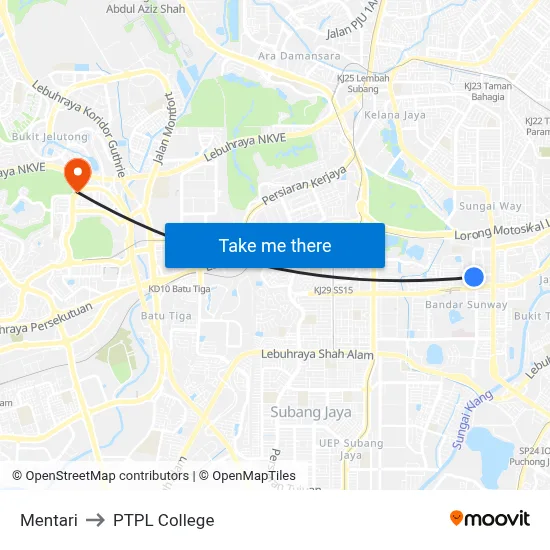 Mentari to PTPL College map