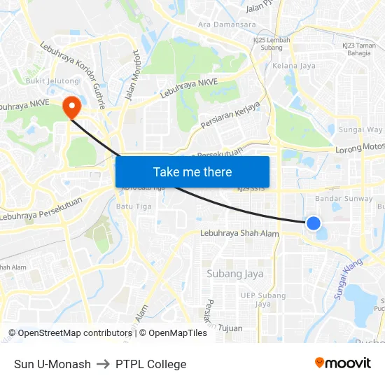 Sun U-Monash to PTPL College map