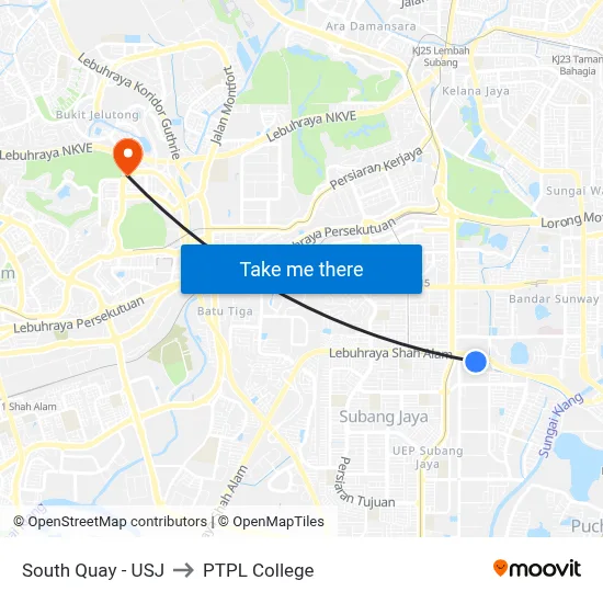 South Quay - USJ to PTPL College map