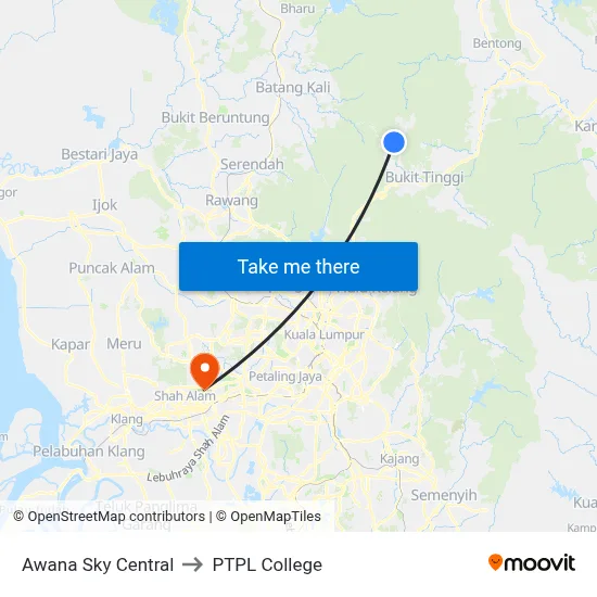 Awana Sky Central to PTPL College map