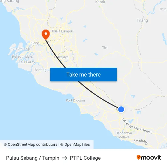 Pulau Sebang / Tampin to PTPL College map