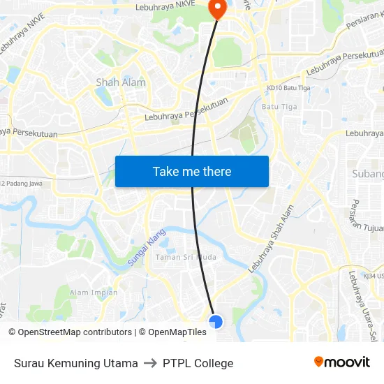 Surau Kemuning Utama to PTPL College map