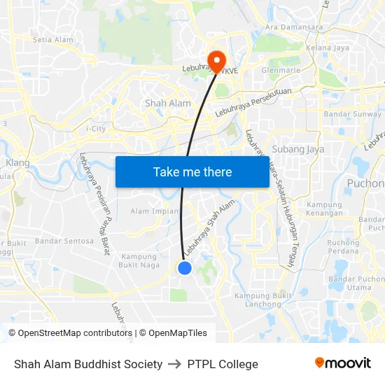 Shah Alam Buddhist Society to PTPL College map