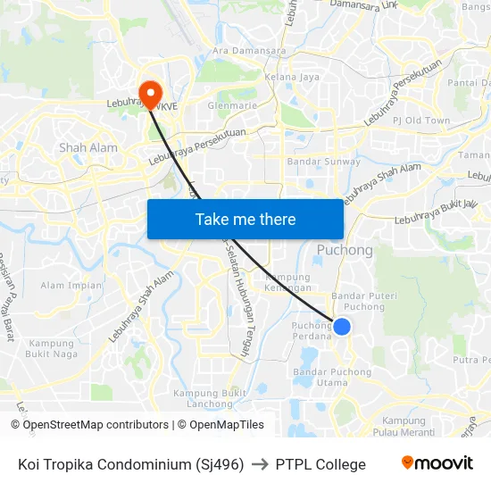 Koi Tropika Condominium (Sj496) to PTPL College map