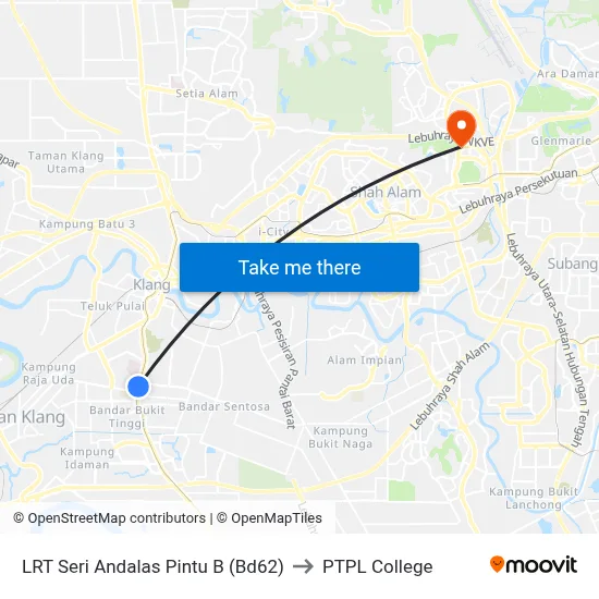 LRT Seri Andalas Pintu B (Bd62) to PTPL College map