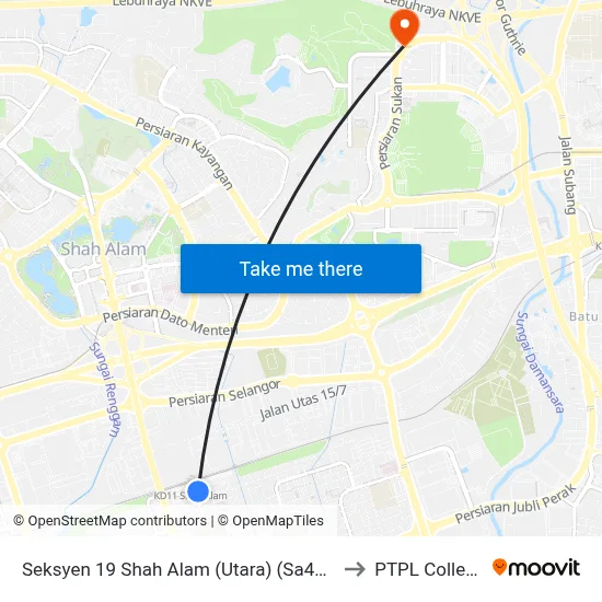 Seksyen 19 Shah Alam (Utara) (Sa443) to PTPL College map