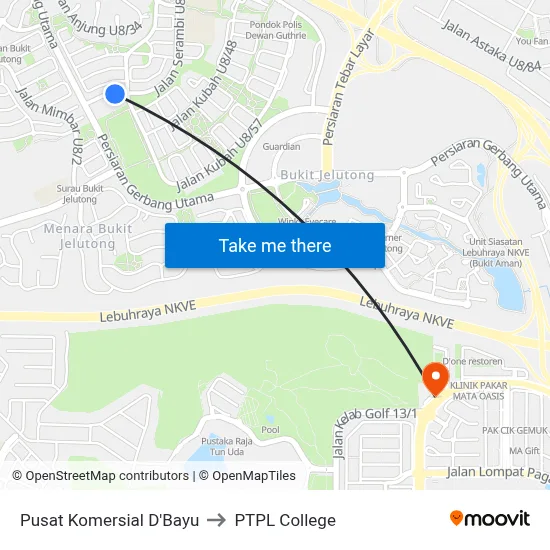 Pusat Komersial D'Bayu to PTPL College map