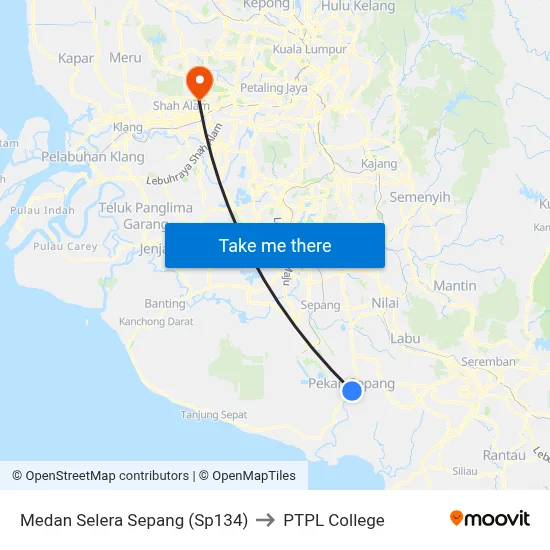 Medan Selera Sepang (Sp134) to PTPL College map