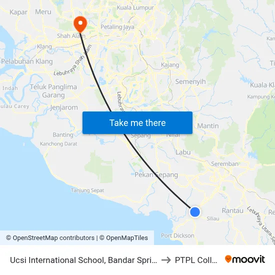 Ucsi International School, Bandar Springhill to PTPL College map